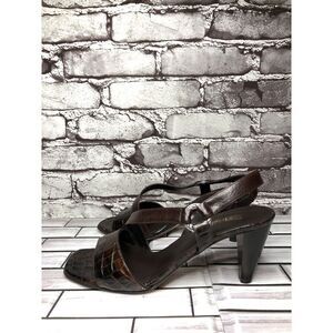 Brighton Rhodes Brown Leather Faux Alligator High Heel Sandals Women Sz 9M US/40